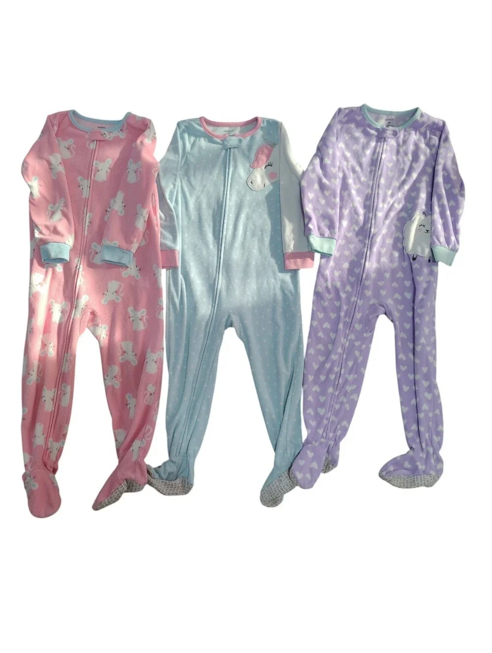 Carter's Pink, Light Blue & Lavender Footed One-Piece Sleepers Lot Of 3 Size 4T